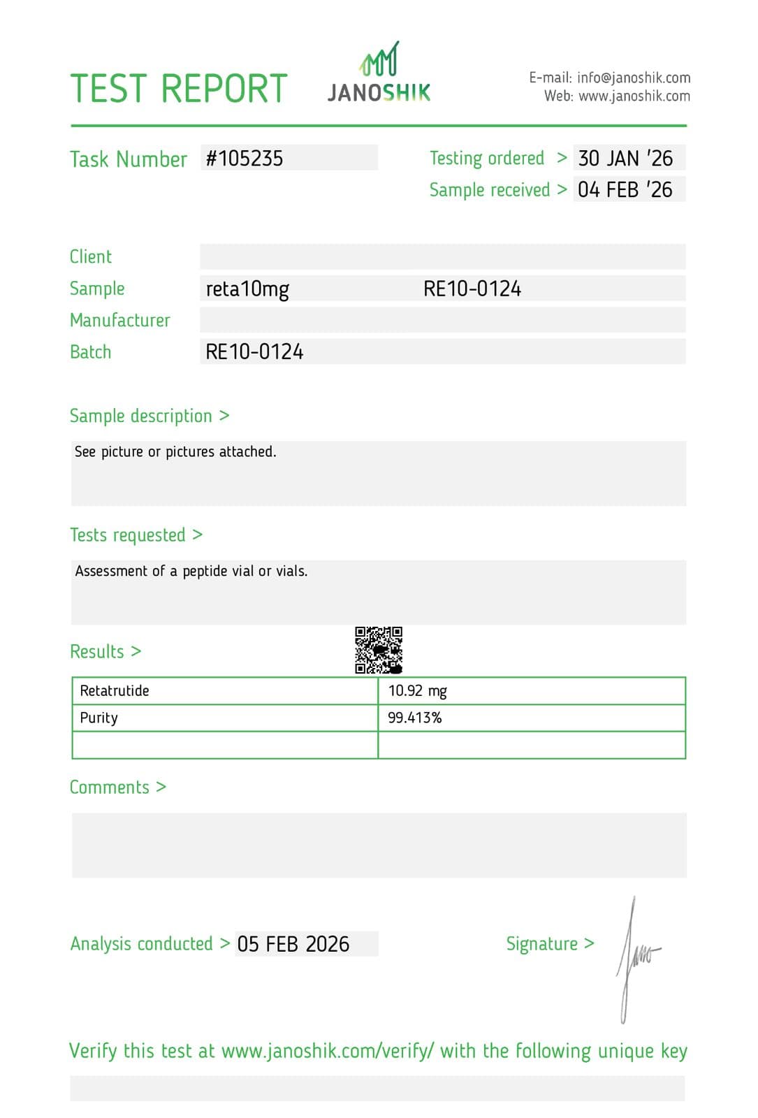 Certificate of Analysis 10