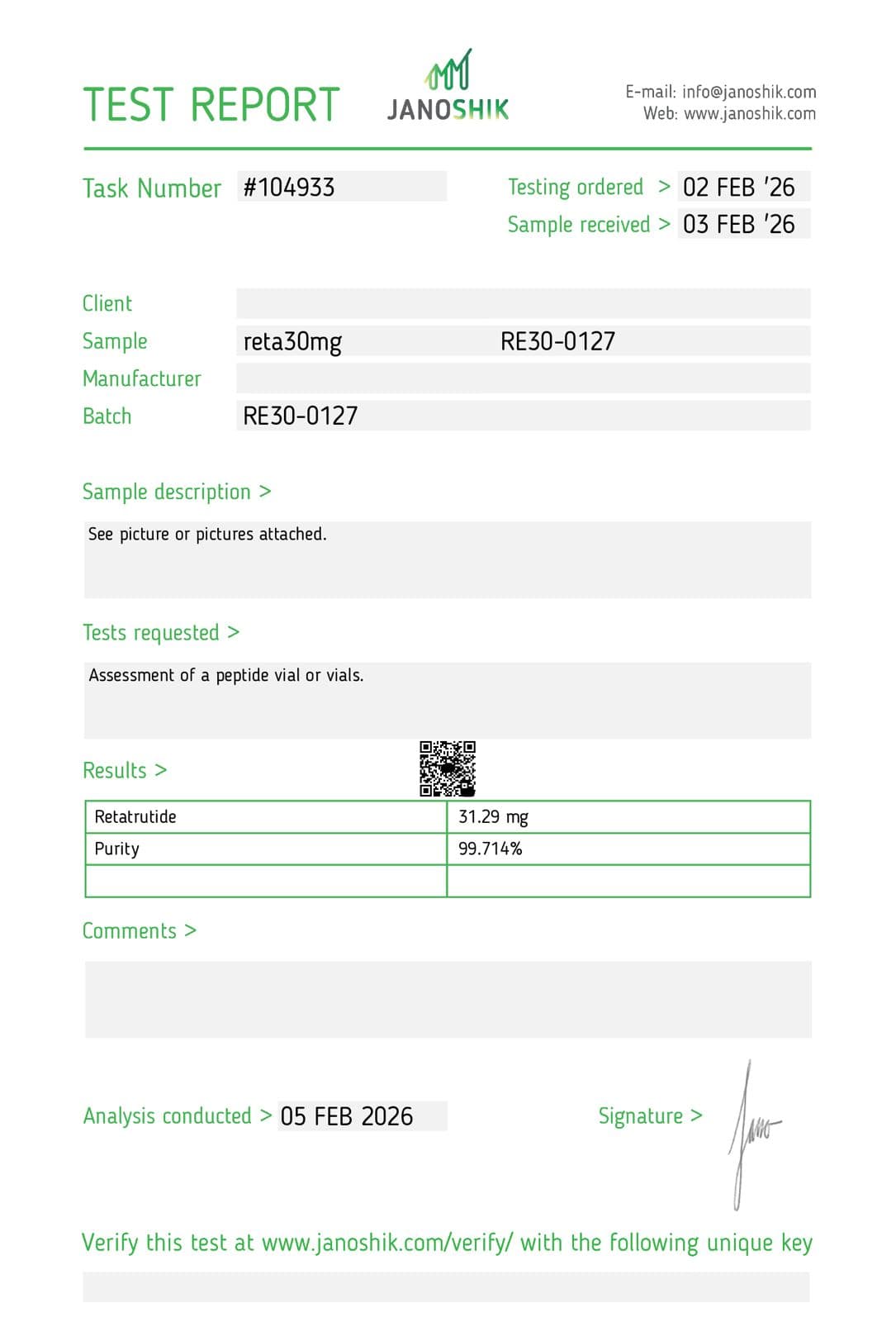 Certificate of Analysis 16